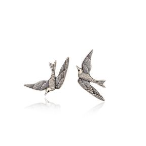 Swallow Bird Design Vintage Stud Earrings Handcrafted Wholesale 925 Sterling Silver Jewelry