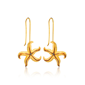 22K Gold Plated Silver Starfish Design Vintage Hook Earrings Handcrafted Wholesale 925 Sterling Silver Jewelry