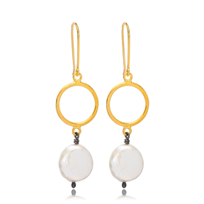 22K Gold Plated Silver Trendy Cultured Pearl Hook Earrings Handcrafted Wholesale Jewelry