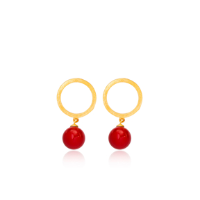 22K Gold Plated Coral Charm Stud Earrings Handcrafted Wholesale 925 Sterling Silver Jewelry