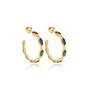 22K Gold Plated Push Back Colorful Stone Earrings Handmade Wholesale 925 Sterling Silver Jewelry