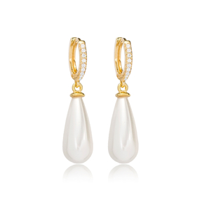 Elegant Pearl Charm Dangle Earrings Turkish Wholesale Handmade 925 Sterling Silver Jewelry