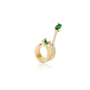 Unique Shape Emerald Stone Cartilage Single Earring Wholesale 925 Sterling Silver Jewelry