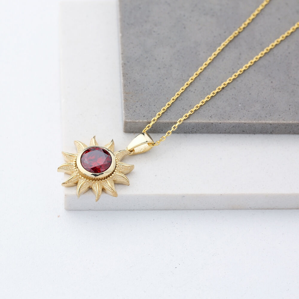 Sun Design Ruby Stone Pendant Turkish Wholesale 925 Sterling Silver Jewelry
