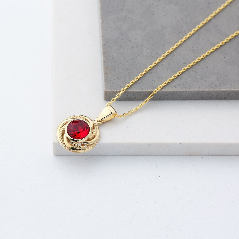 Traditional Round Ruby Stone Pendant Turkish Wholesale 925 Sterling Silver Jewelry