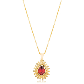 Drop Shape Ruby Stone Pendant Turkish Wholesale 925 Sterling Silver Jewelry
