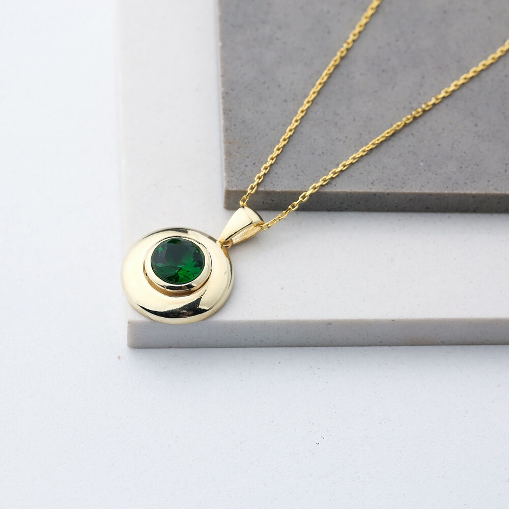 Minimalistic Design Emerald Stone Pendant Turkish Wholesale 925 Sterling Silver Jewelry