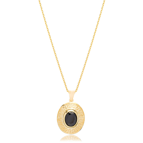 Geometric Ornament Oval Onyx Pendant Turkish Wholesale 925 Sterling Silver Jewelry
