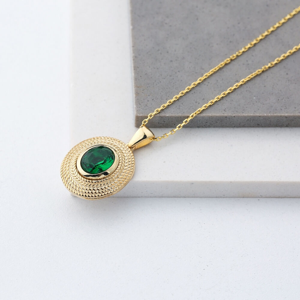 Vintage Oval Emerald Stone Pendant Turkish Wholesale 925 Sterling Silver Jewelry