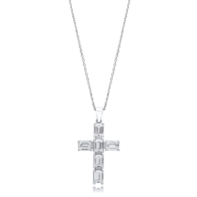 Cross Baguette Design Pendant Turkish Wholesale Handmade 925 Sterling Silver Jewelry