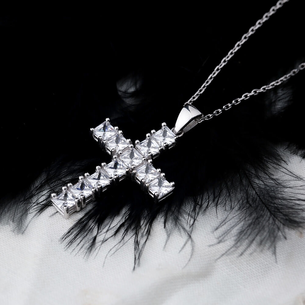 Cross Princess Cut Design Pendant Turkish Wholesale Handmade 925 Sterling Silver Jewelry