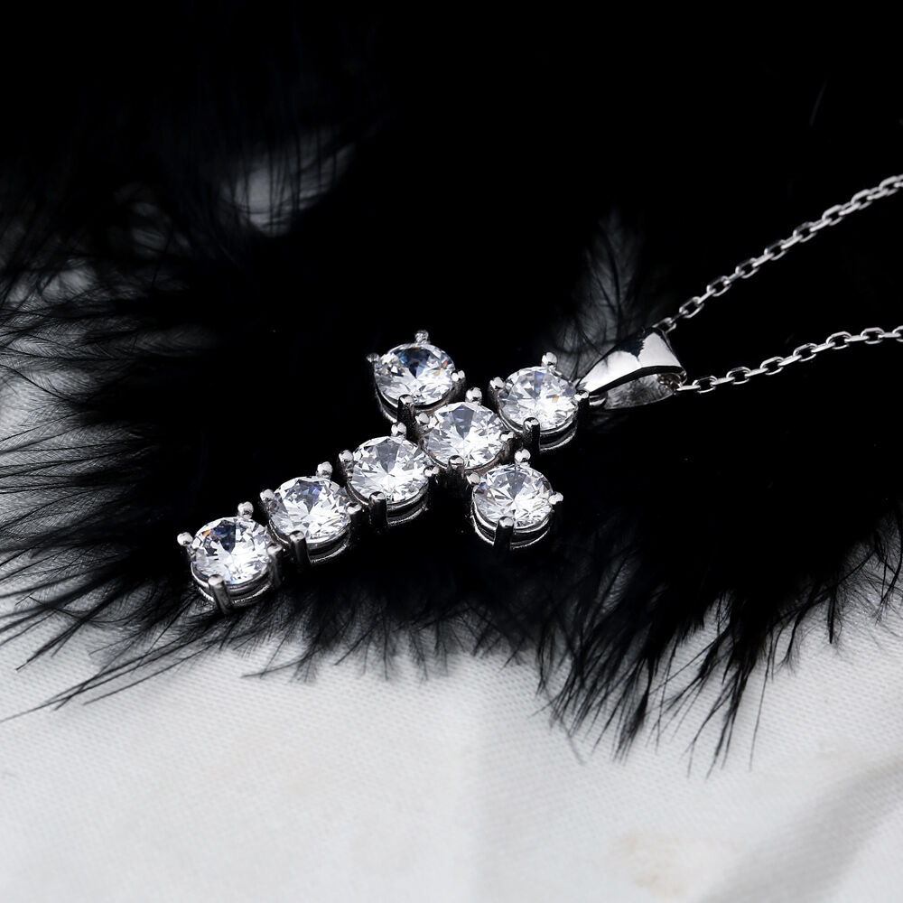 Cross  Elegant Round Cut Design Pendant Turkish Wholesale Handmade 925 Sterling Silver Jewelry