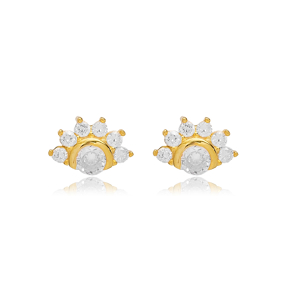 Sparkling Design Zircon Stone Stud Earrings Turkish Handmade Wholesale 925 Sterling Silver Jewelry