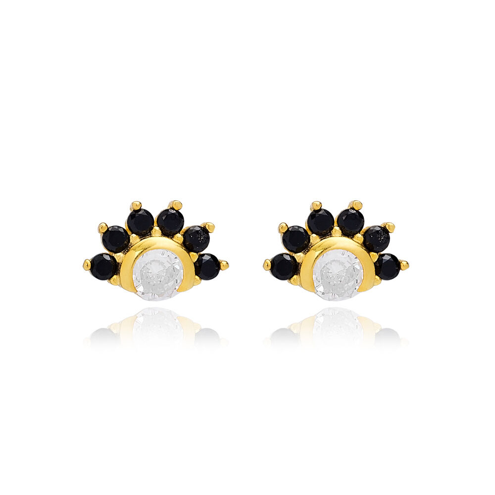 Sparkling Design Black Zircon Stone Stud Earrings Turkish Handmade Wholesale 925 Sterling Silver Jewelry