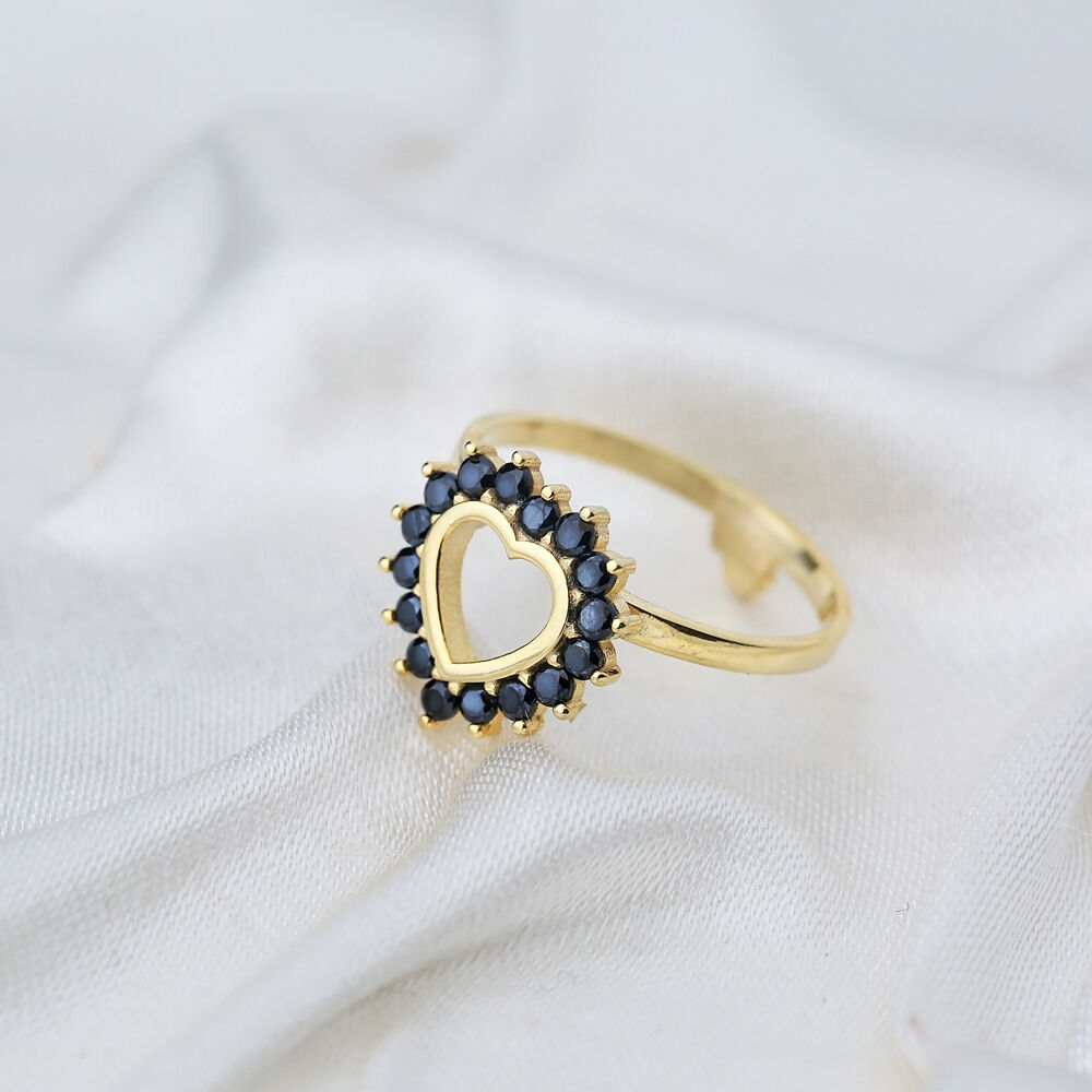 Divine Heart Design Black Zircon Stone Cluster Ring Wholesale 925 Sterling Silver Jewelry