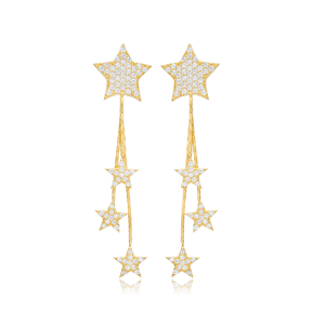 Star Charms Long Earrings Wholesale Turkish Handmade 925 Sterling Silver Jewelry
