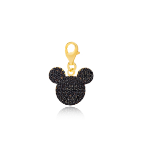 Black Zircon Mouse Charm Wholesale Handmade Turkish 925 Silver Sterling Jewelry