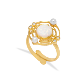 Opal Gemstone Round Design Ring Turkish Handmade Wholesale 925 Sterling Silver Jewelry