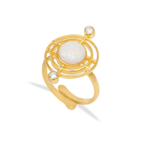 Opal Gemstone Round Design Ring Turkish Handmade 925 Sterling Silver Jewelry