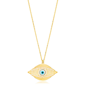 Mystic Evil Eye Link Chain Hollow Design Charm Pendant 925 Sterling Silver Jewelry