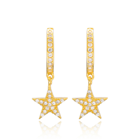 Star Design Dangle Earrings Turkish Wholesale Handmade Sterling Silver Jewellery