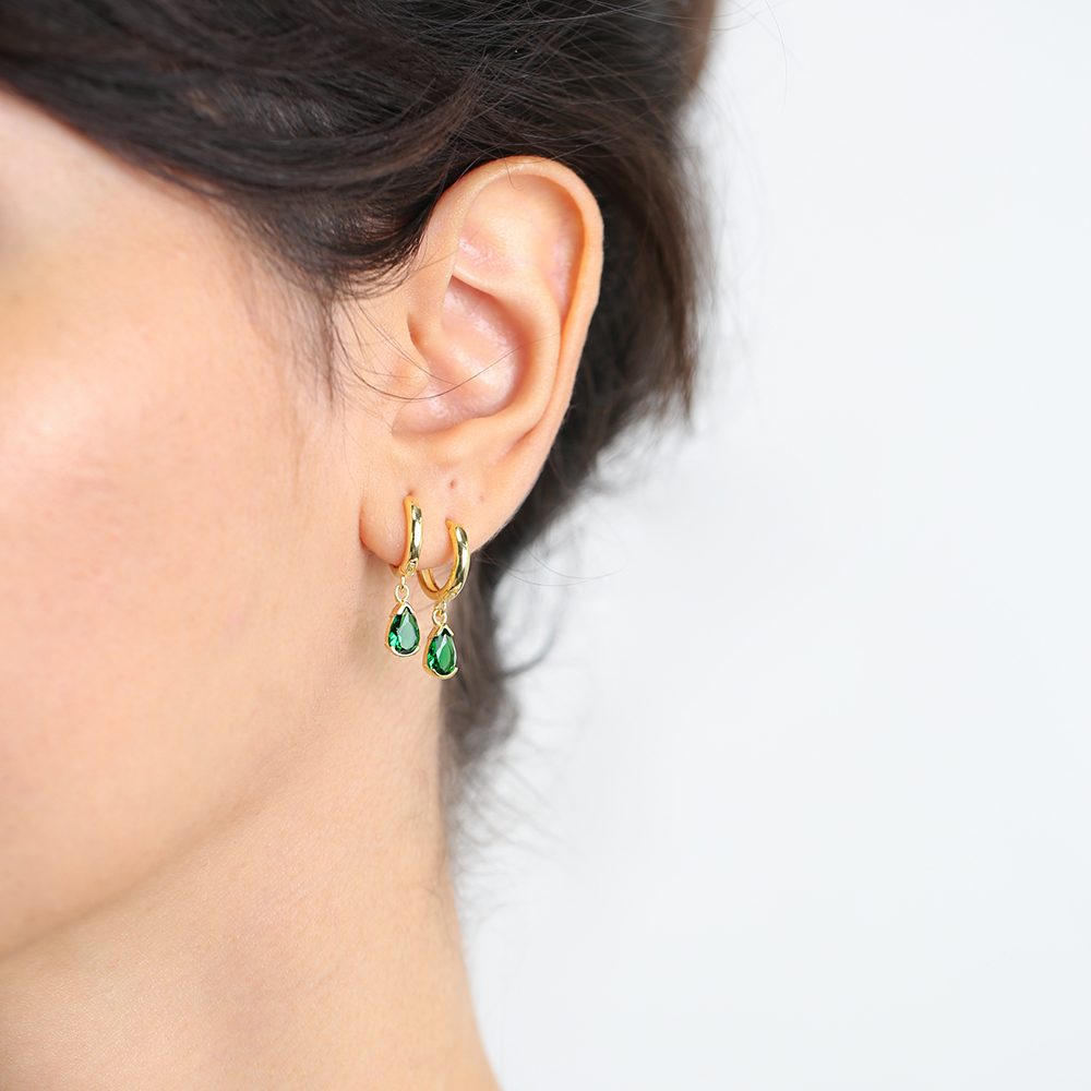 Pear Shape Emerald Earrings Turkish Wholesale 925 Sterling Silver Jewelry