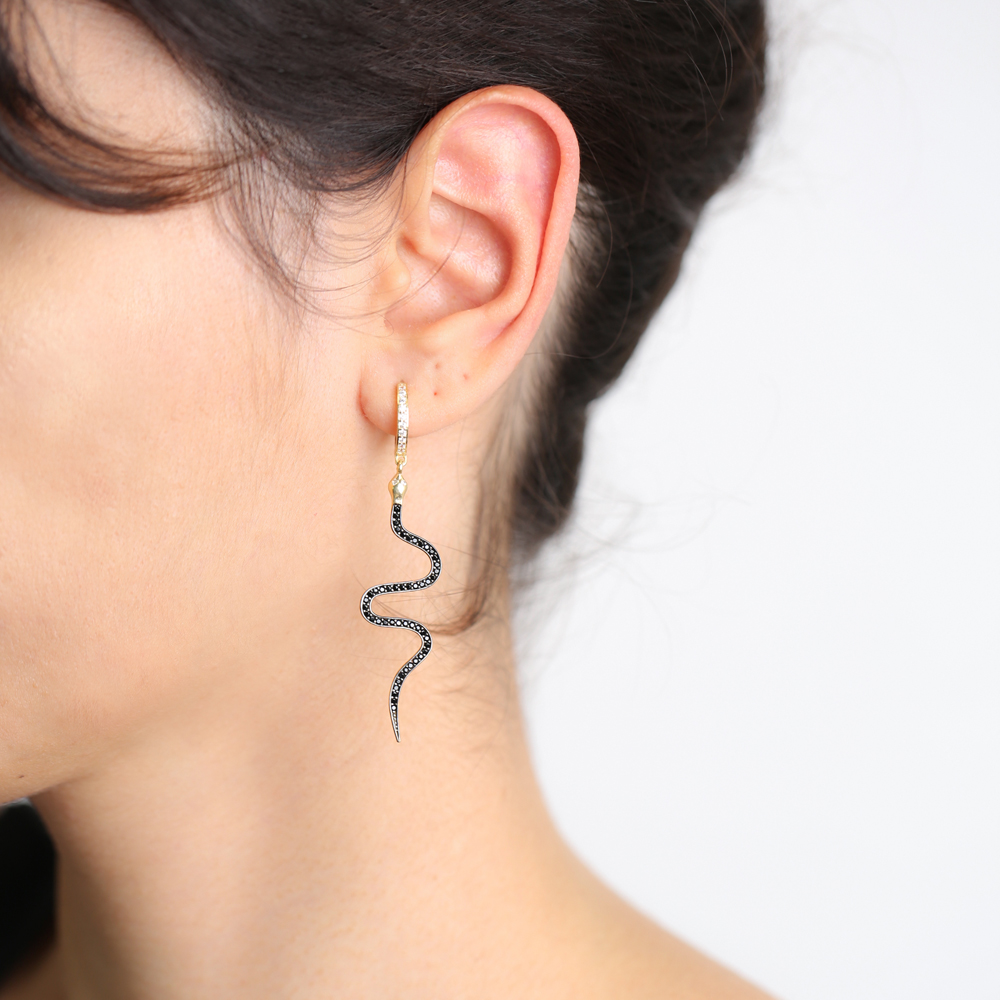 Snake Design Single Earrings Turkish Wholesale 925 Sterling Silver Jewelry