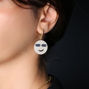 Smile Emoji Dangle Earrings Turkish Wholesale Handmade 925 Sterling Silver Jewelry