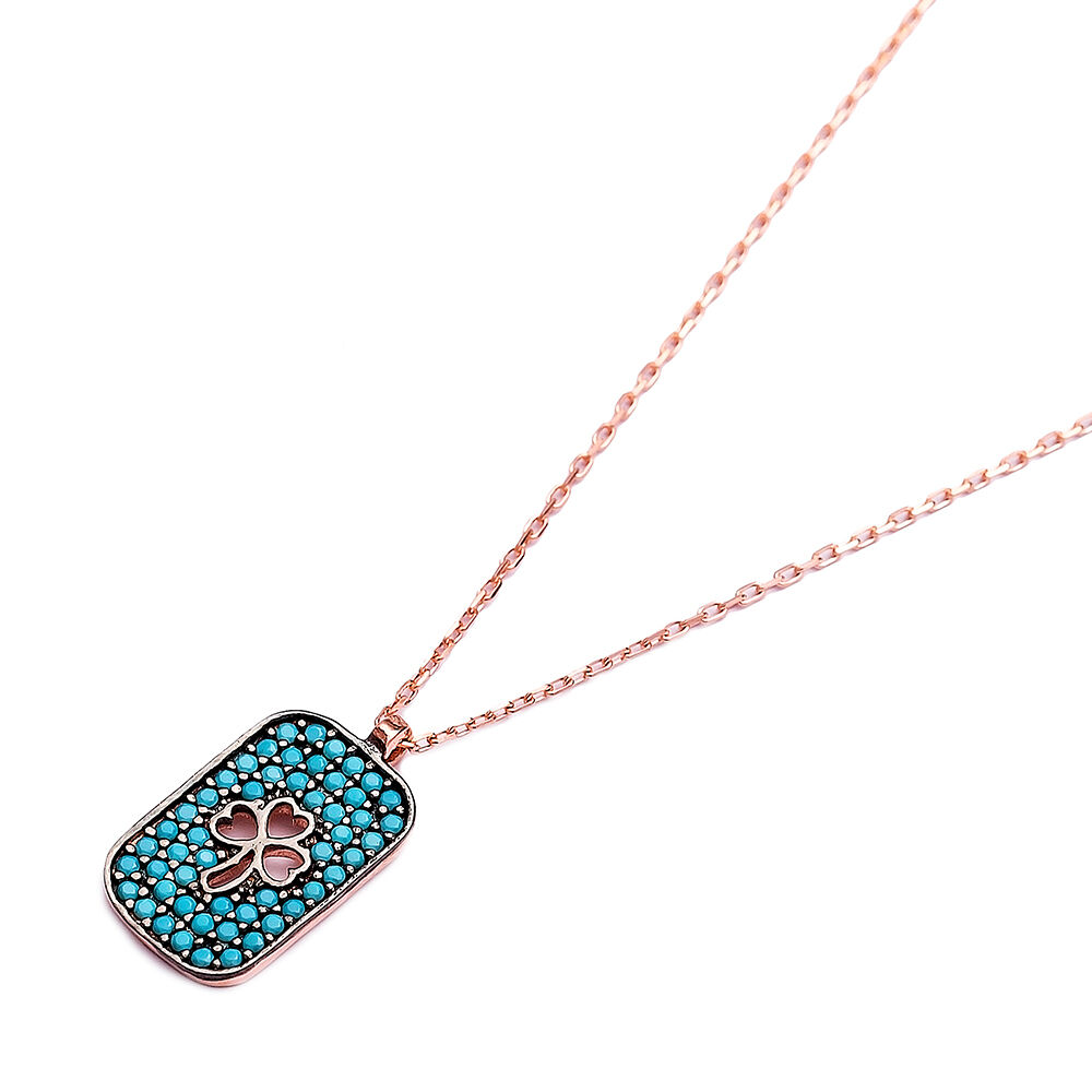 Nano TurquoiseClover Pendant Turkish Wholesale Sterling Silver Jewelry