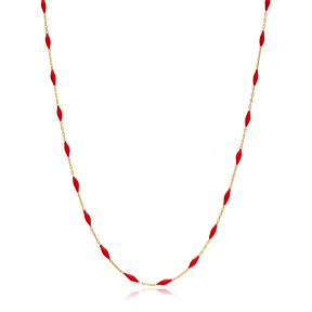 30 Force Elegant Red Enamel Chain Turkish 925 Sterling Silver Jewelry