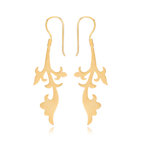 22k Gold Plated Leaf Design Vintage Earrings Wholesale 925 Sterling Silver Jewelry