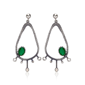 Drop Hollow Shape Malachite Stone Stud Earrings Wholesale 925 Silver Jewelry