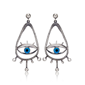 Drop Hollow Shape Evil Eye Stud Earrings Wholesale 925 Silver Jewelry
