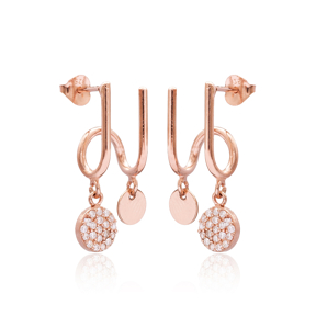 Silver Round Design Two in One Earrings Wholesale Turkish 925 Sterling Silver Jewelry