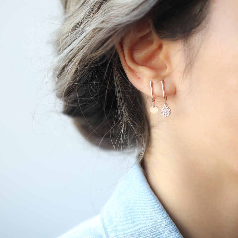 Silver Round Design Two in One Earrings Wholesale Turkish 925 Sterling Silver Jewelry