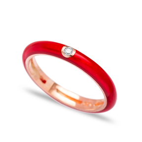 Fashion Zircon Stone Red Enamel Ring Wholesale 925 Sterling Silver Jewelry