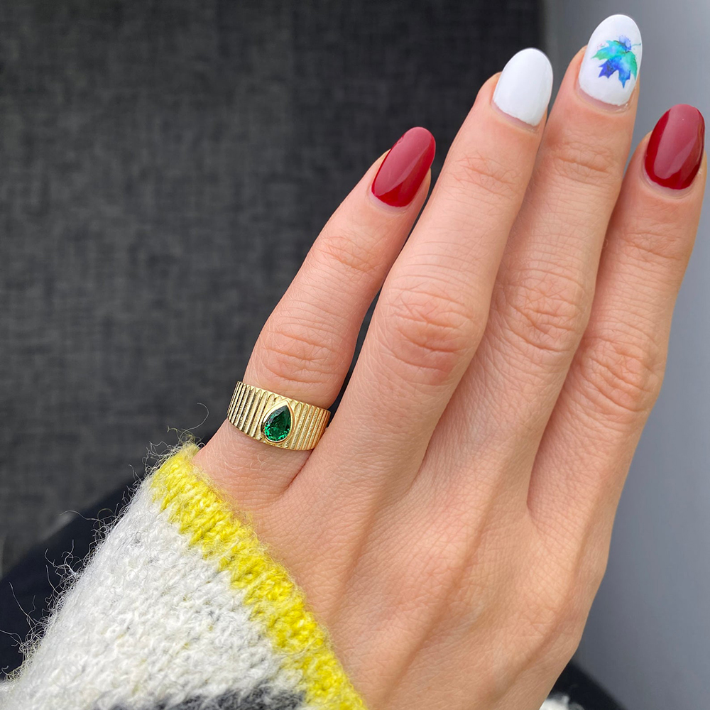 Little Finger Adjustable Ring Drop Shape Emerald Stone Design Wholesale 925 Silver Sterling Jewelry