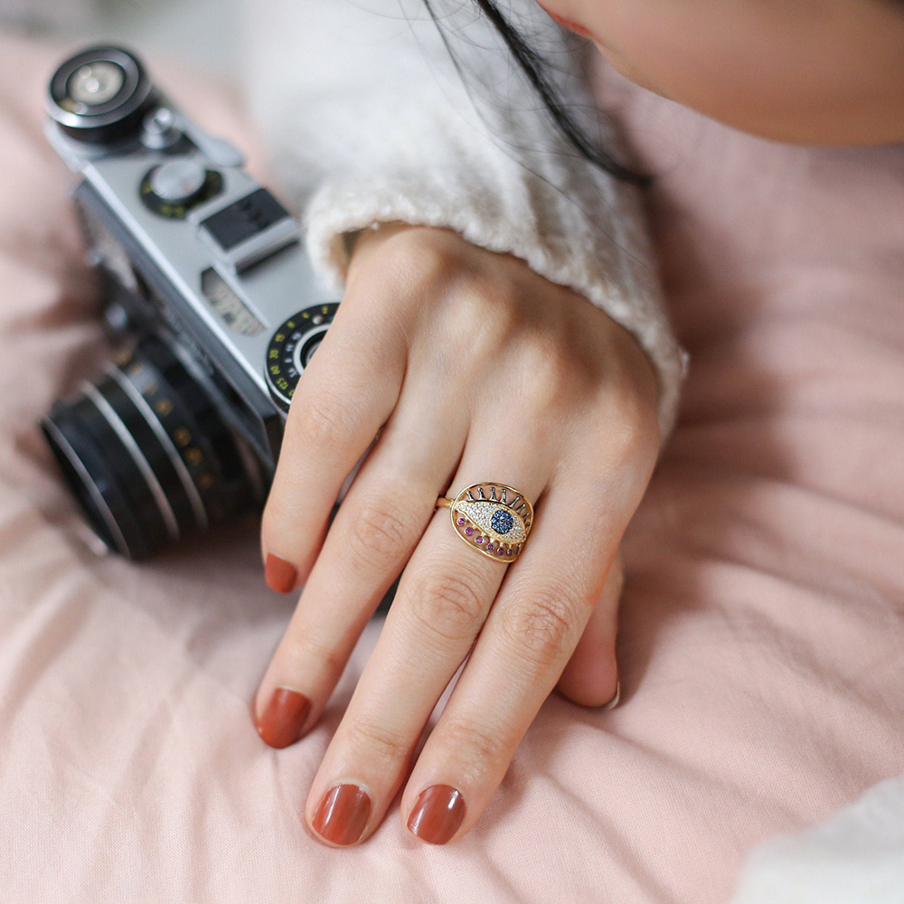 Turkish Evil Eye Style Elegant Ring Wholesale 925 Sterling Silver Jewelry