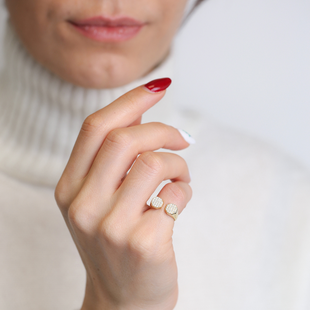 Little Finger Two Round Shape Zircon Adjustable Ring 925 Silver Sterling Jewelry
