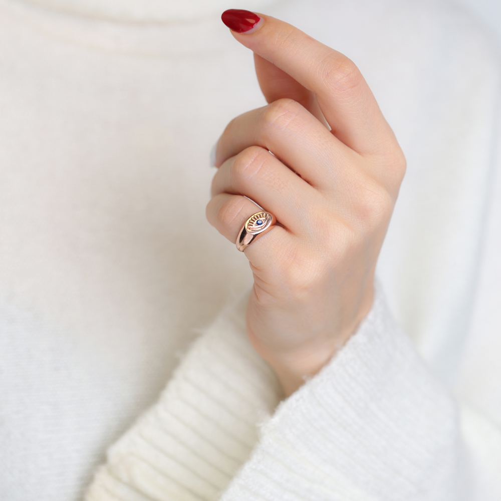 Little Finger Adjustable Ring Minimalist Evil Eye 925 Silver Sterling Jewelry