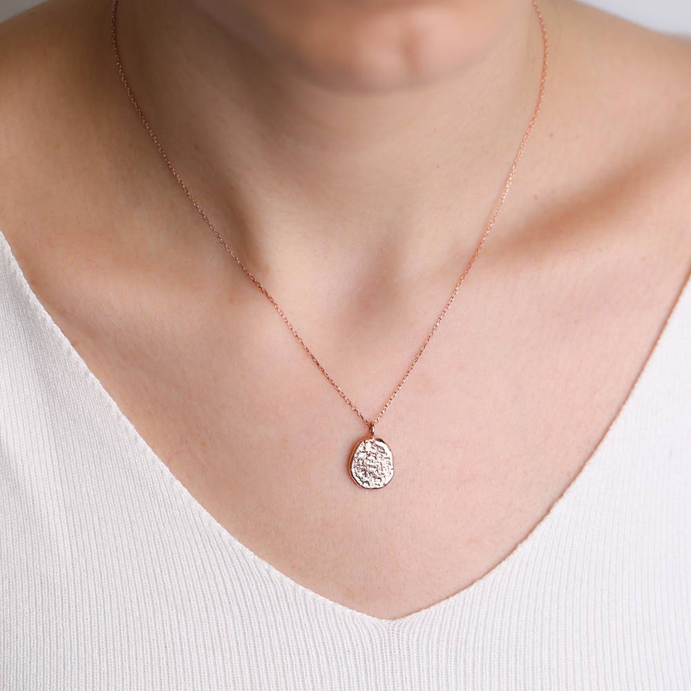 Dainty Hammered CZ Pendant Turkish Handmade 925 Sterling Silver Jewelry