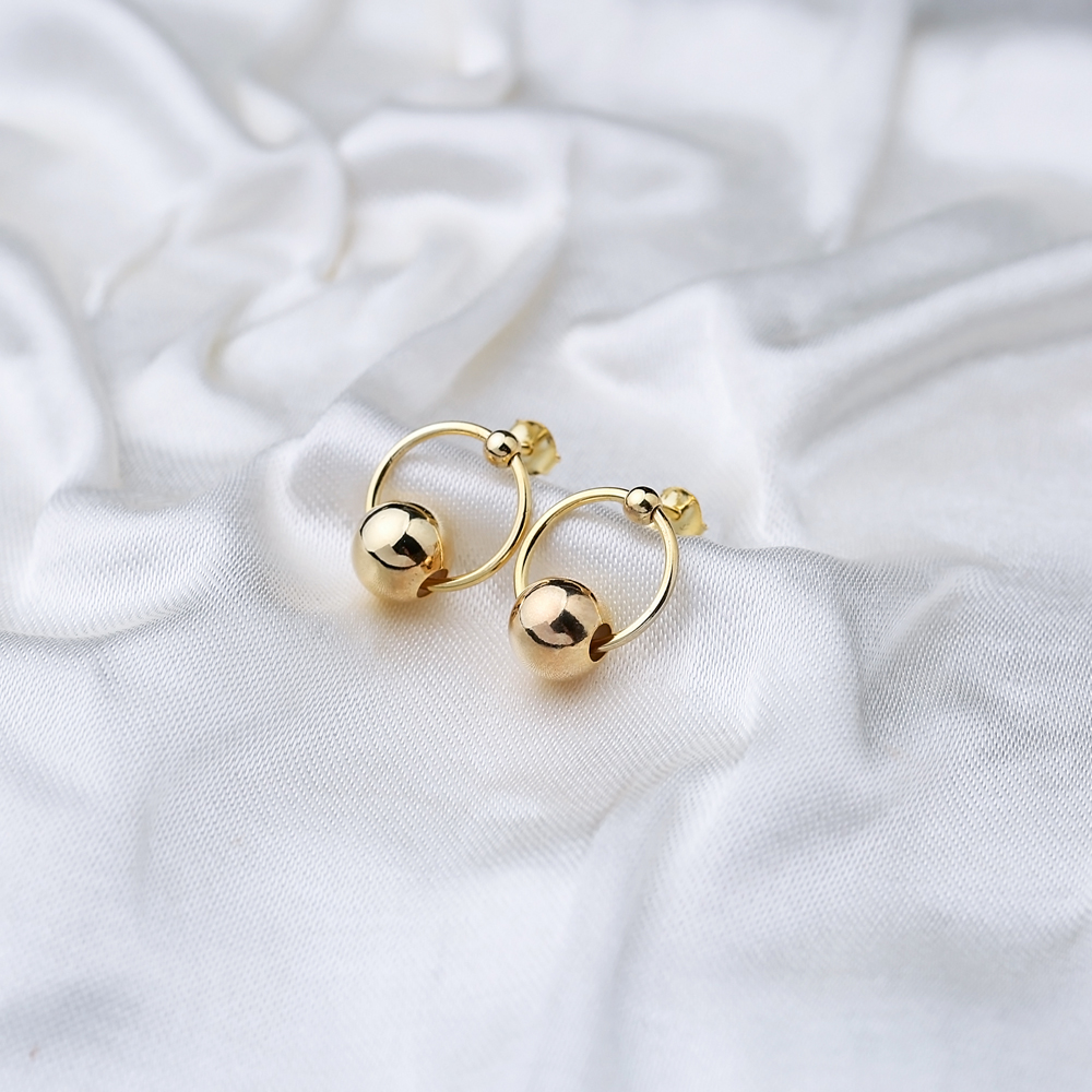 Shiny Ball Hollow Stud Earring Turkish Wholesale 925 Sterling Silver