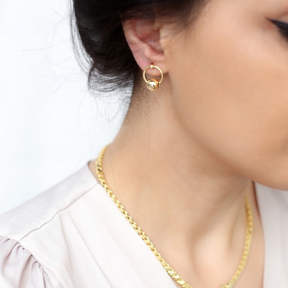 Shiny Ball Hollow Stud Earring Turkish Wholesale 925 Sterling Silver