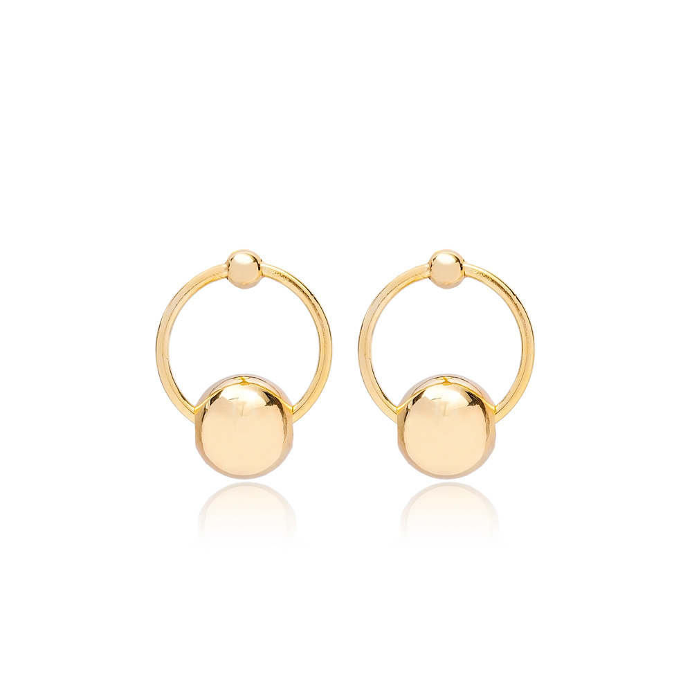 Shiny Ball Hollow Stud Earring Turkish Wholesale 925 Sterling Silver