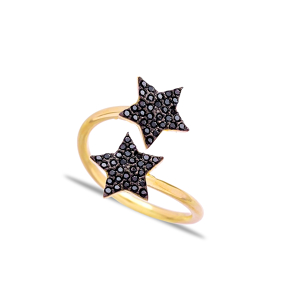 Double Side Black Stone Star Wrap Ring Turkish Silver Jewelry