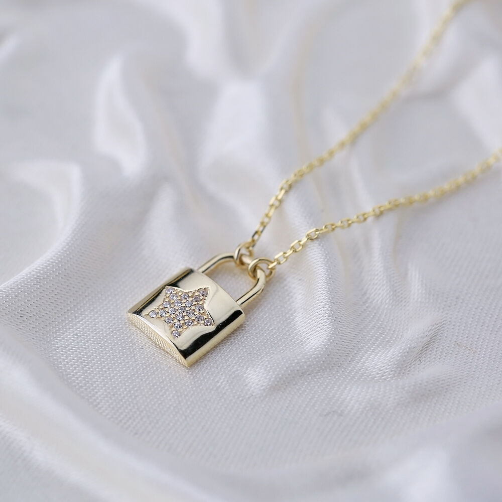 Padlock Star Design Charm Pendant Turkish 925 Sterling Silver Jewelry
