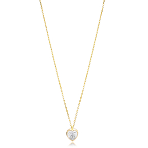 Heart Shape Stone Minimalist Design 925 Silver Sterling Jewelry