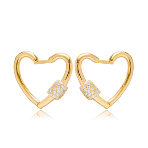 Heart Design Hoop Earrings Turkish 925 Sterling Silver Jewelry