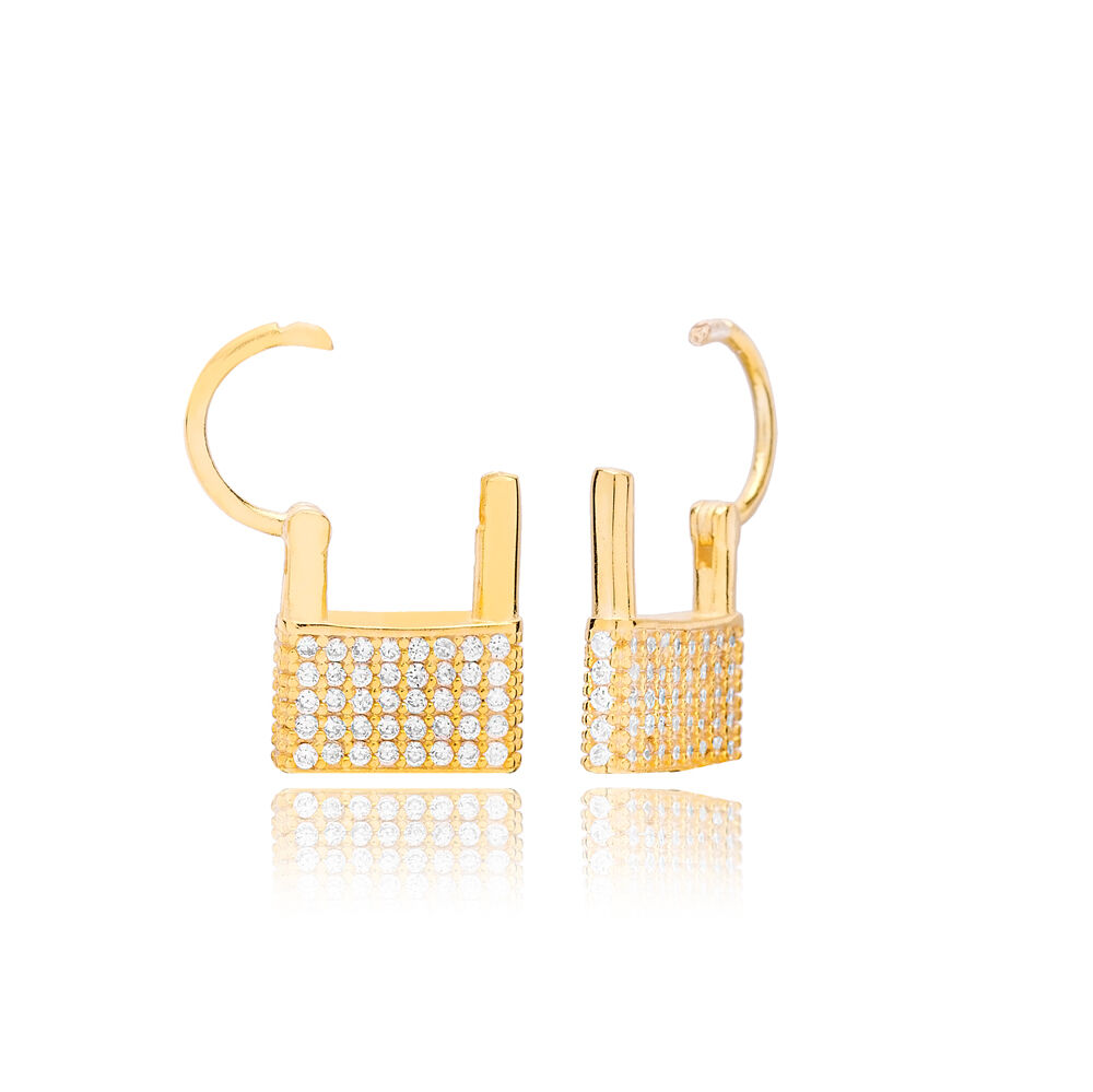 Padlock Design Trendy Charm Earrings Wholesale Turkish 925 Sterling Silver Jewelry