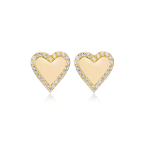 Trendy Heart Design Stud Earrings Turkish 925 Sterling Silver Jewelry